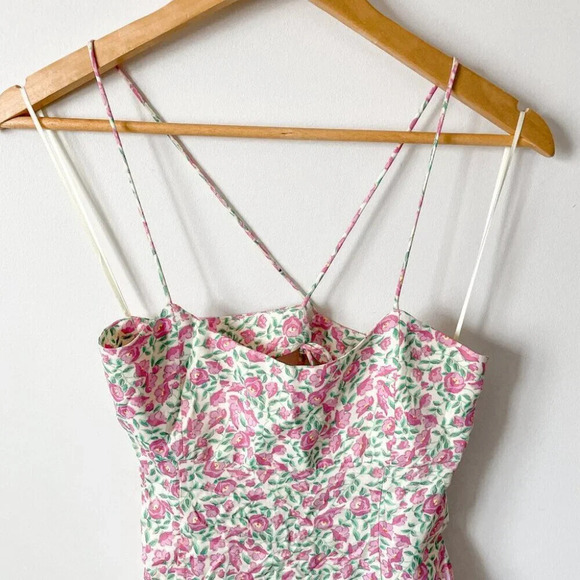 Zara Ditsy Floral Satin Effect Mini Dress Pink Green Size Medium - Picture 4 of 10